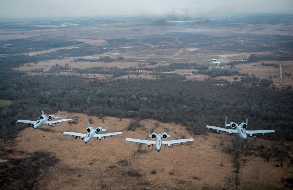 Fearsome four-ship: 188th Warthogs train at Razorback Range