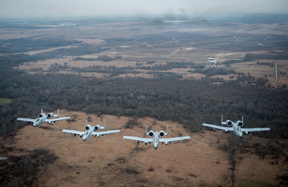 Fearsome four-ship: 188th Warthogs train at Razorback Range