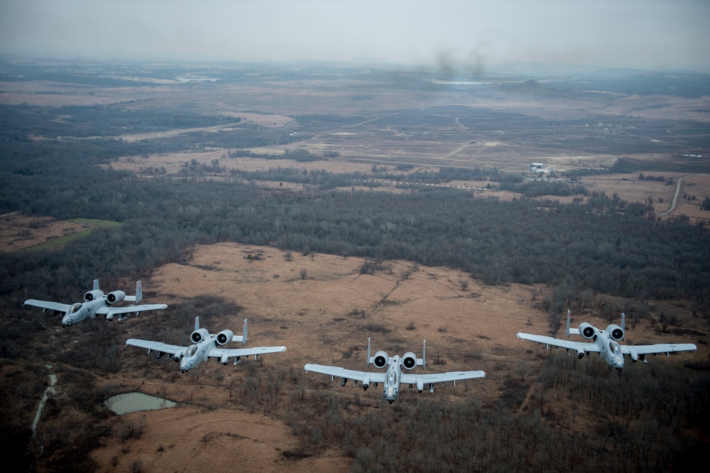 Fearsome four-ship: 188th Warthogs train at Razorback Range