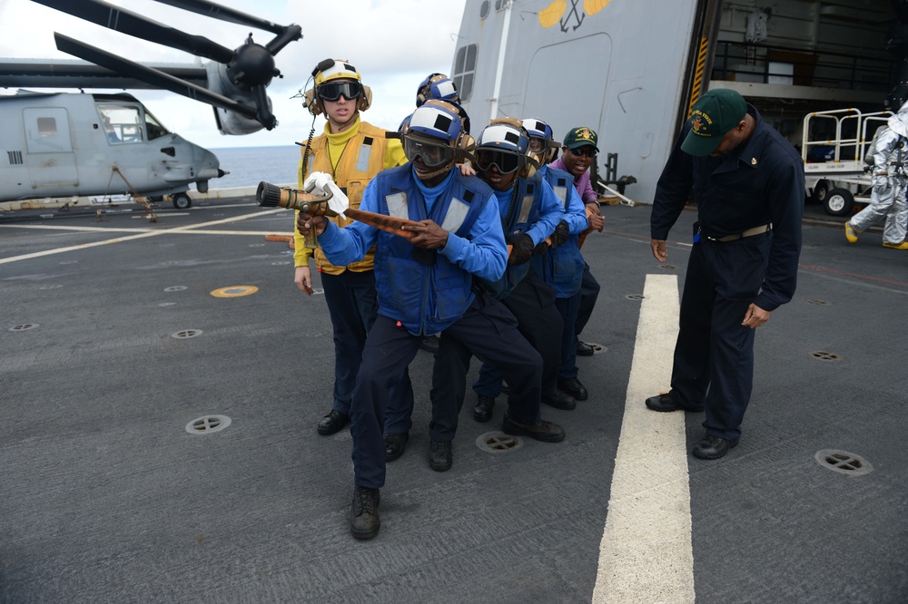 USS Mesa Verde firefighting exercise