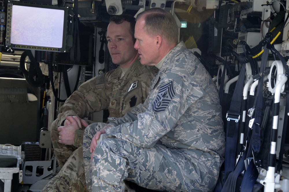 Chief master sergeant of the Air Force gets an inside look at a Stryker armored vehicle