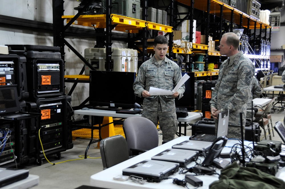 Chief master sergeant of the Air Force talks with wing’s outstanding airman of the year