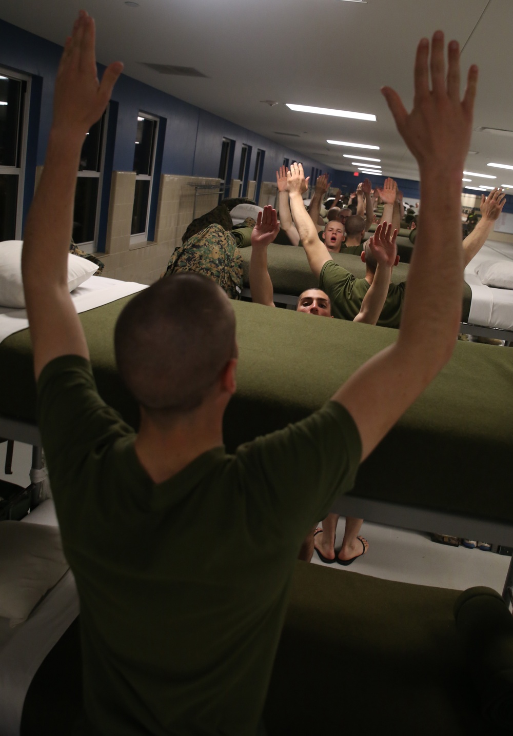 Photo Gallery: Marine recruits end demanding days with hour of free time on Parris Island