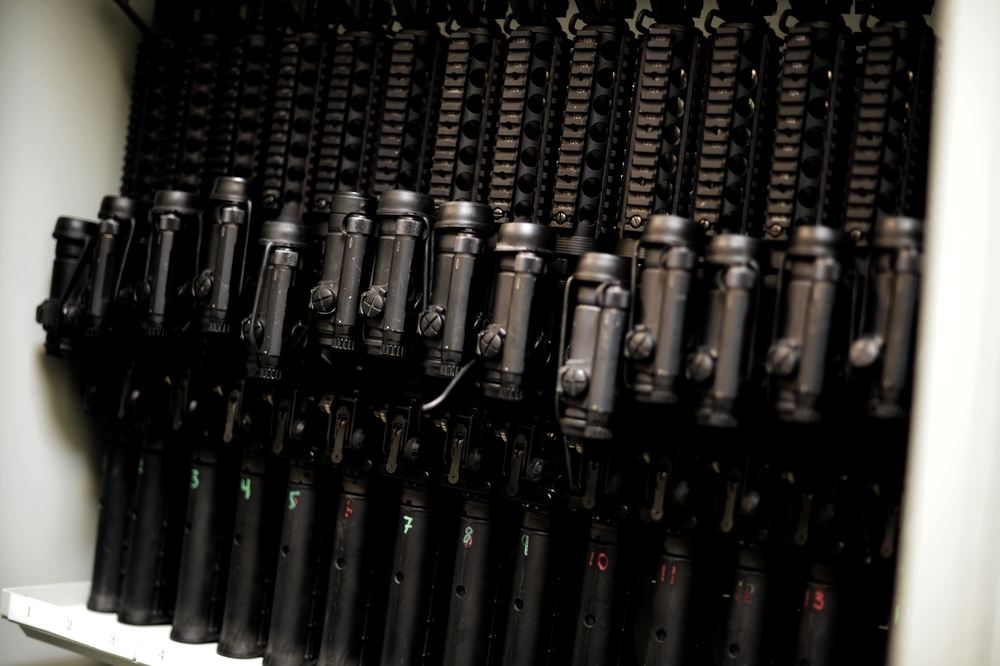 M4 carbines stored in armory