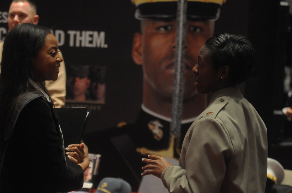 Marines answer questions at CIAA career expo