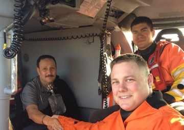 Flight mechanic's first medevac: rescues doctor from research vessel 190 miles off Galveston
