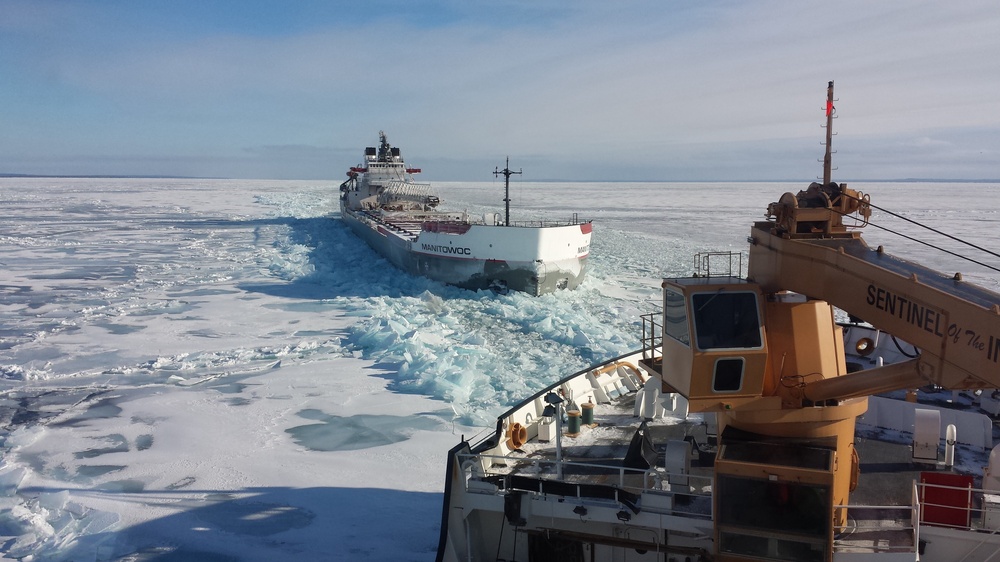 Coast Guard Cutter Hollyhock assists merchant ship through ice