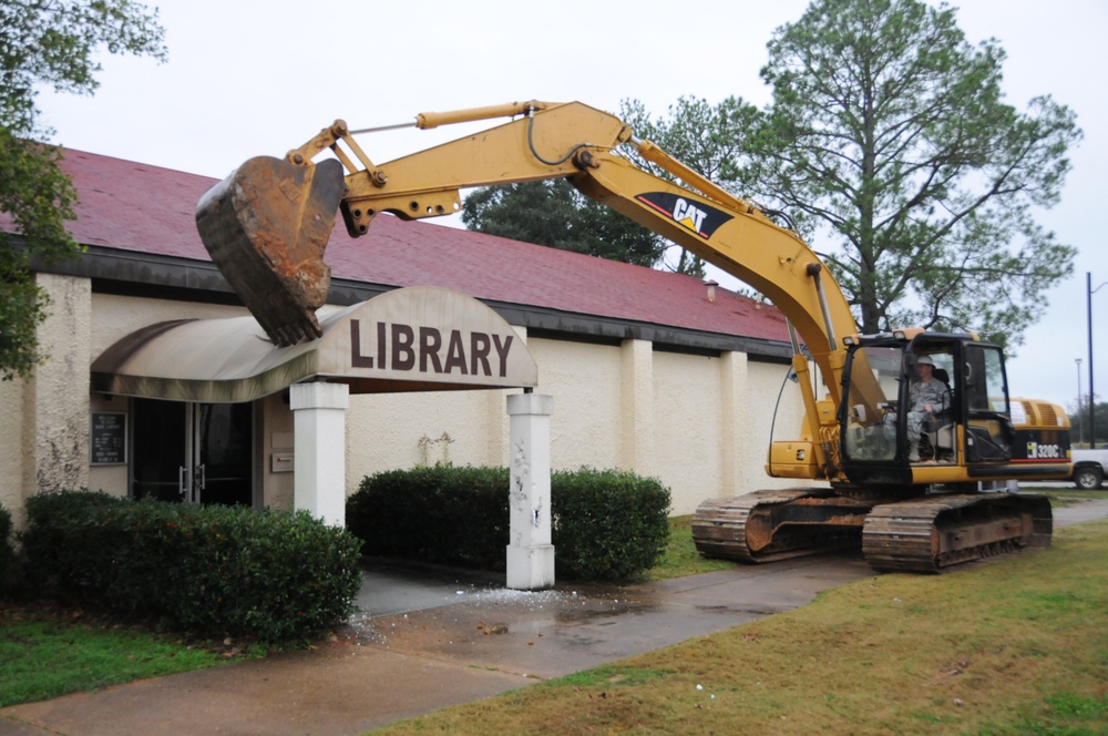 Old community library building demolition