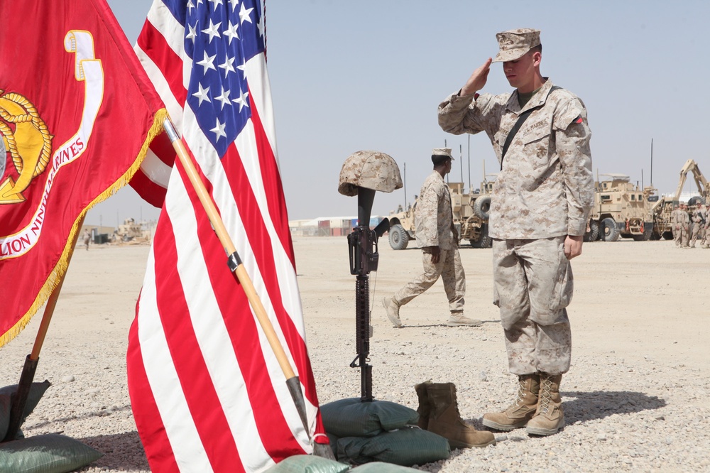 Deployed Marines gather to remember fallen brother