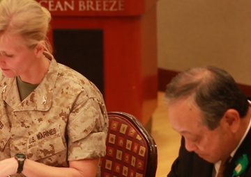 Camp commander, Chatan Town mayor sign evacuation agreement for disaster response