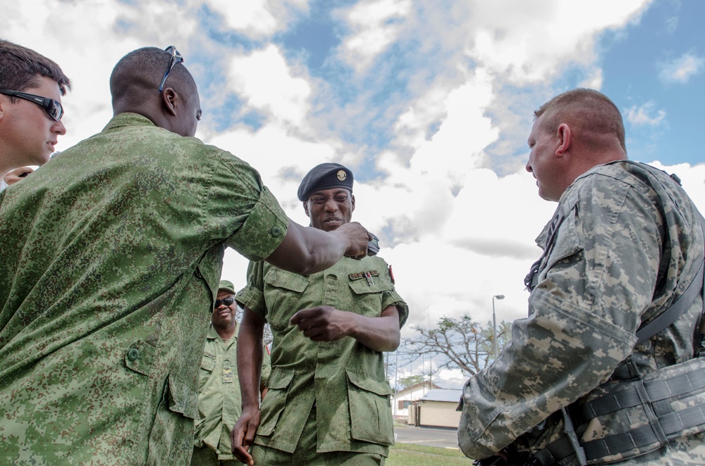 U.S. and Belize military train on non-lethal weapons during Fused Response 2014.