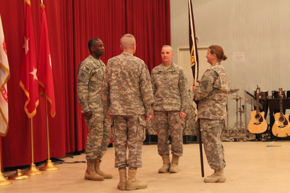 3rd Medical Command Deployment Support (Operation Command Post) commanders conduct Transfer of Authority ceremony with 1st Theater Sustainment Command commander