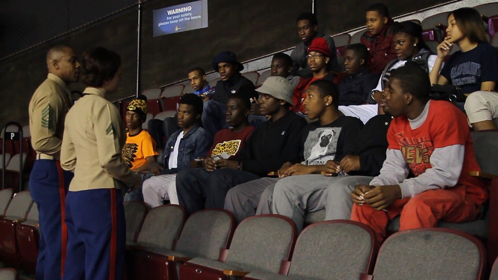 Marines engage local youth at the 2014 Mid-Eastern Athletic Conference Basketball Tournament, Impart Leadership Skills