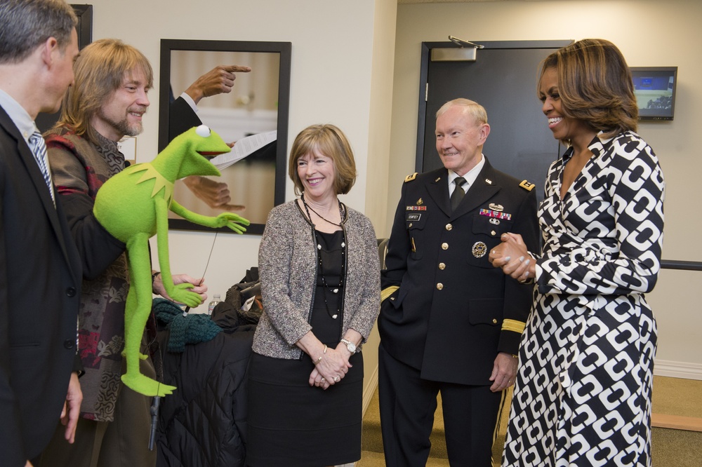 FLOTUS, Chairman Dempsey and Kermit introduce Muppet movie screening to military families, guests at White House