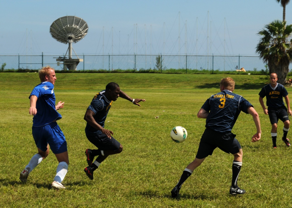 USS Anzio sailors play soccer