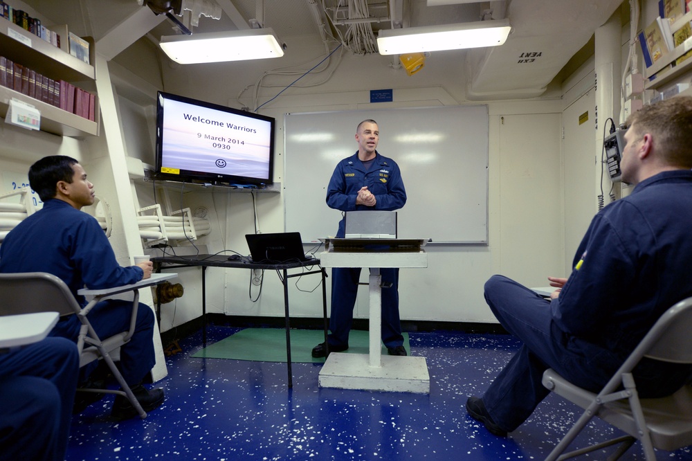 Worship service aboard USS Ramage