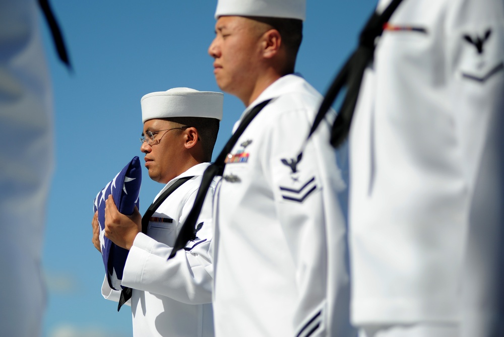 Ash scattering ceremony at the USS Utah Memorial