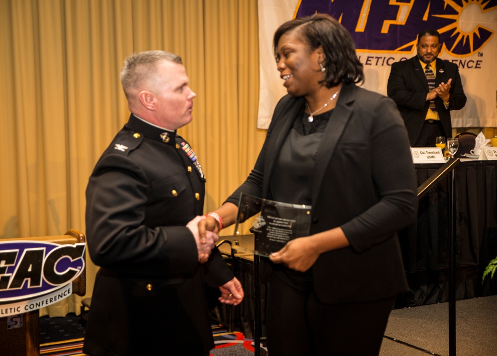 Marines Give Award to MEAC Hall Of Fame Inductee