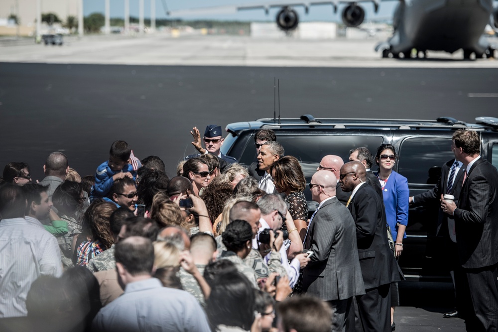 President and First Lady arrive in Homestead, Florida.