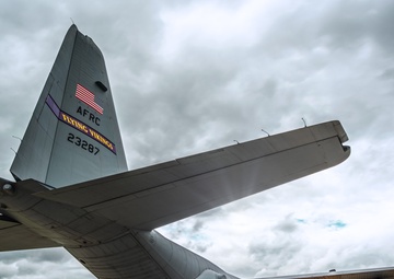 A 934th Airlift Wing C-130H3 waits on the tarmac