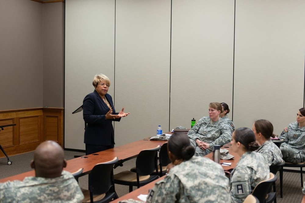 Retired CSM delivers inspiring speech to the 5th AR BDE Sisters-in-Arms program