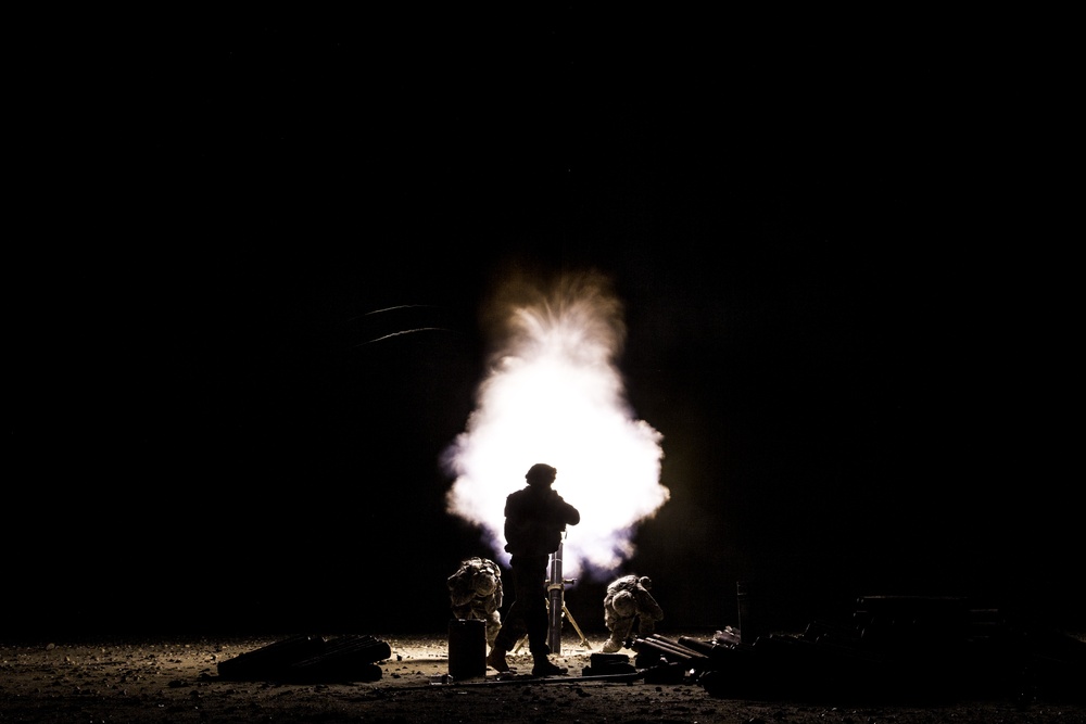 120mm mortars during a night live fire 