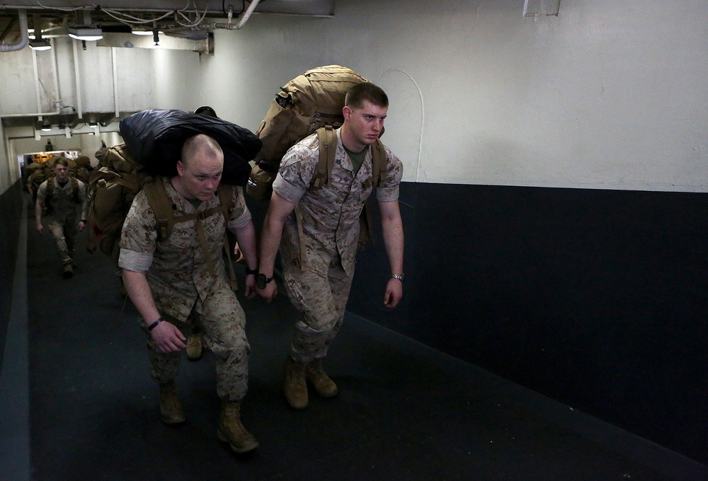 22nd MEU Marines depart USS Bataan for upcoming training exercise