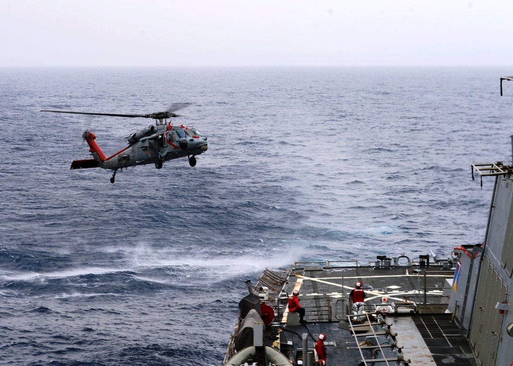 USS Ramage flight deck activity