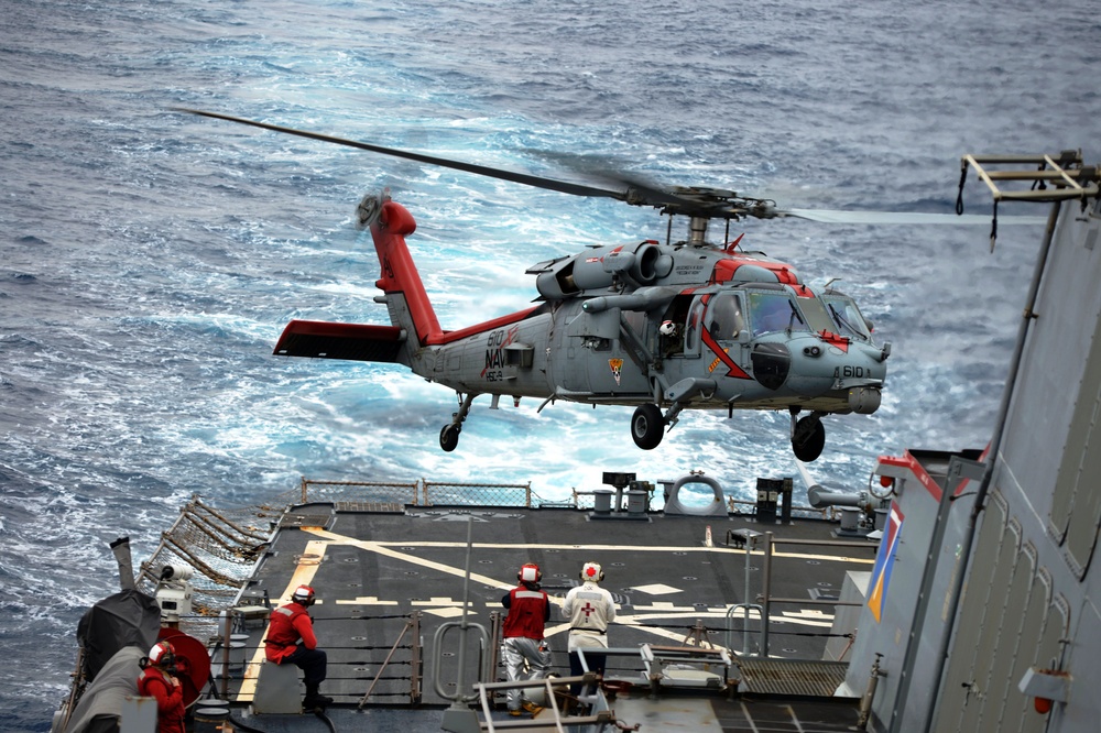 USS Ramage flight deck activity