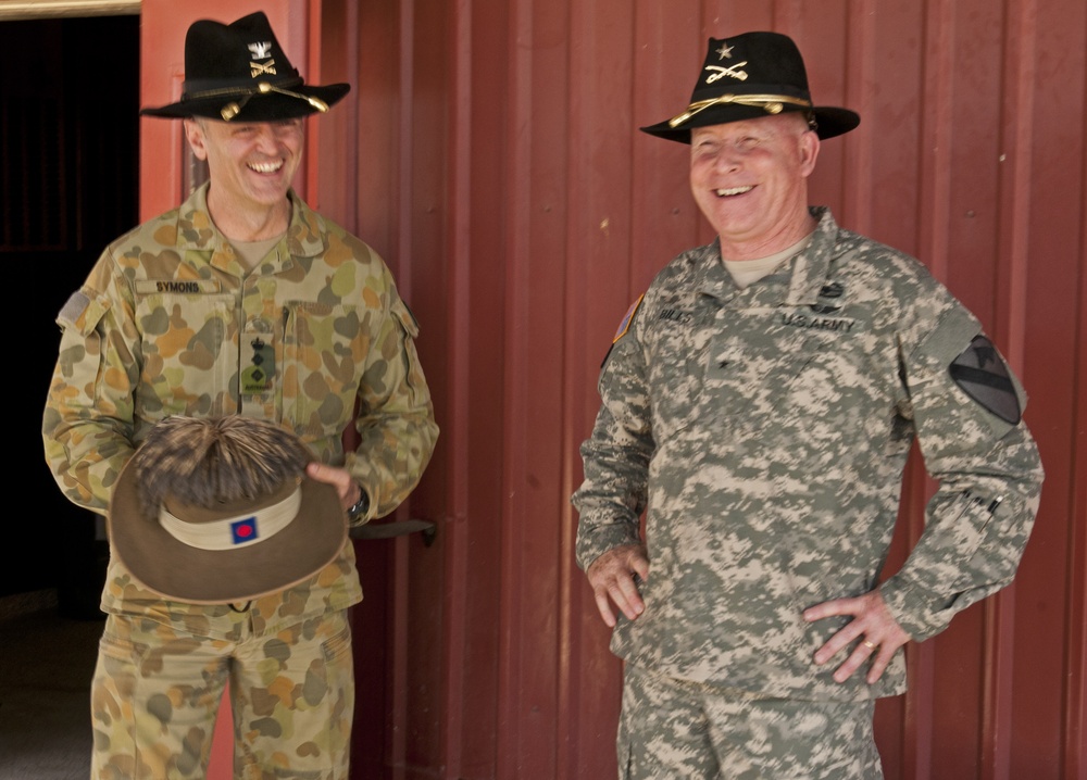 Brig. Gen. Michael Bills and Australian colonel share a laugh