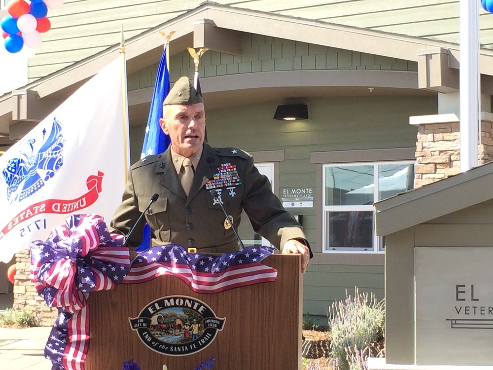 1st MLG CG speaks during opening of homeless veteran housing project