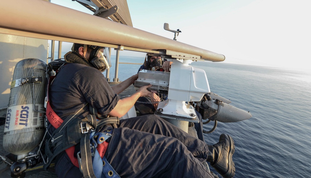USS Bataan sailors install forward radar motor