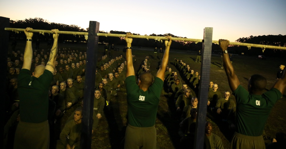 Photo Gallery: Marine recruits take initial strength test to begin training on Parris Island