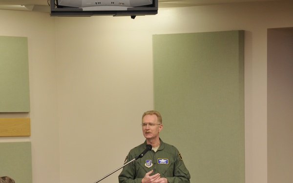 Brig. Gen. Charles E. Foster addresses wing members