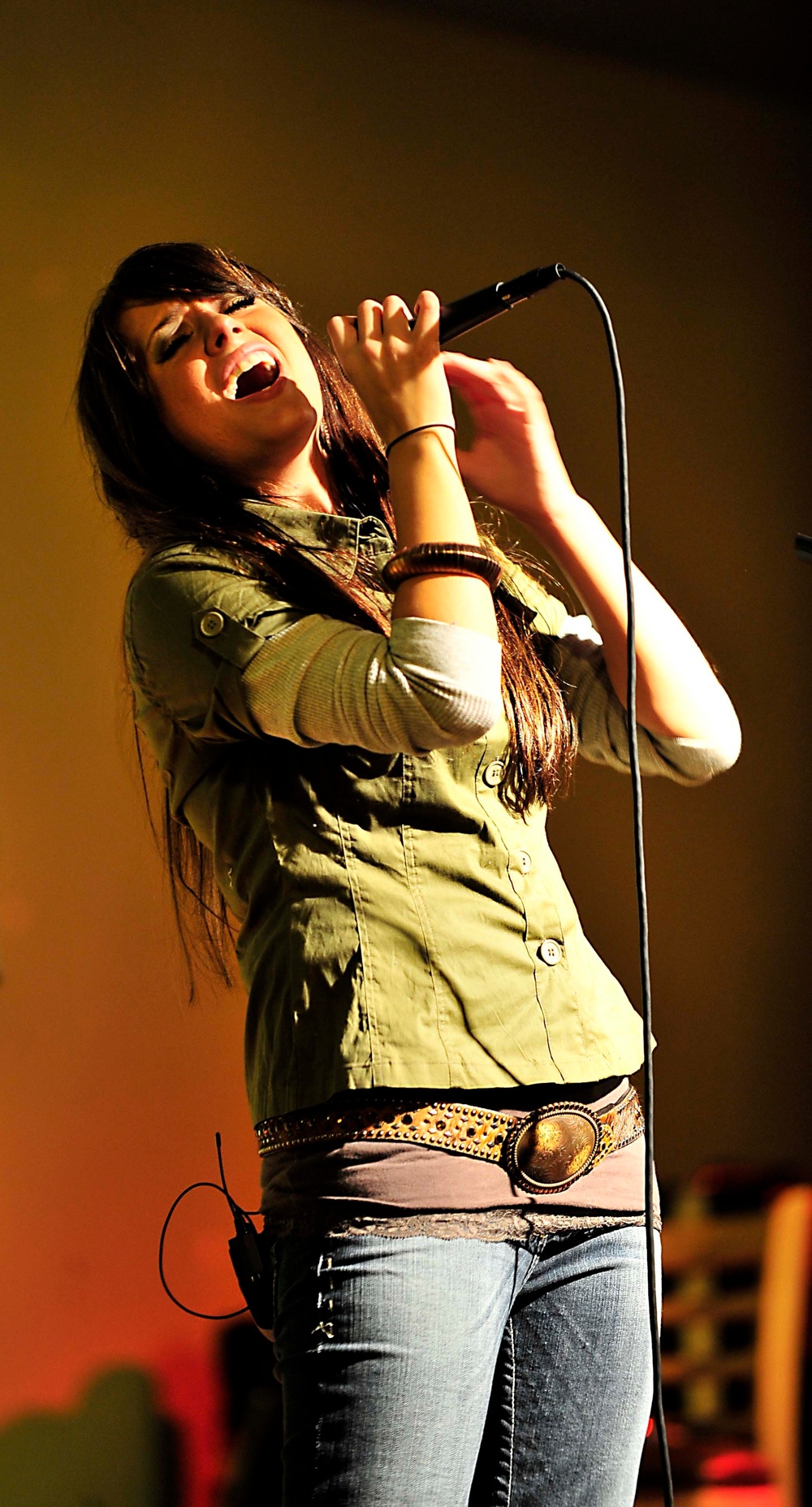 Country artist Brynn Marie performs at Camp Lemonnier during a holiday concert