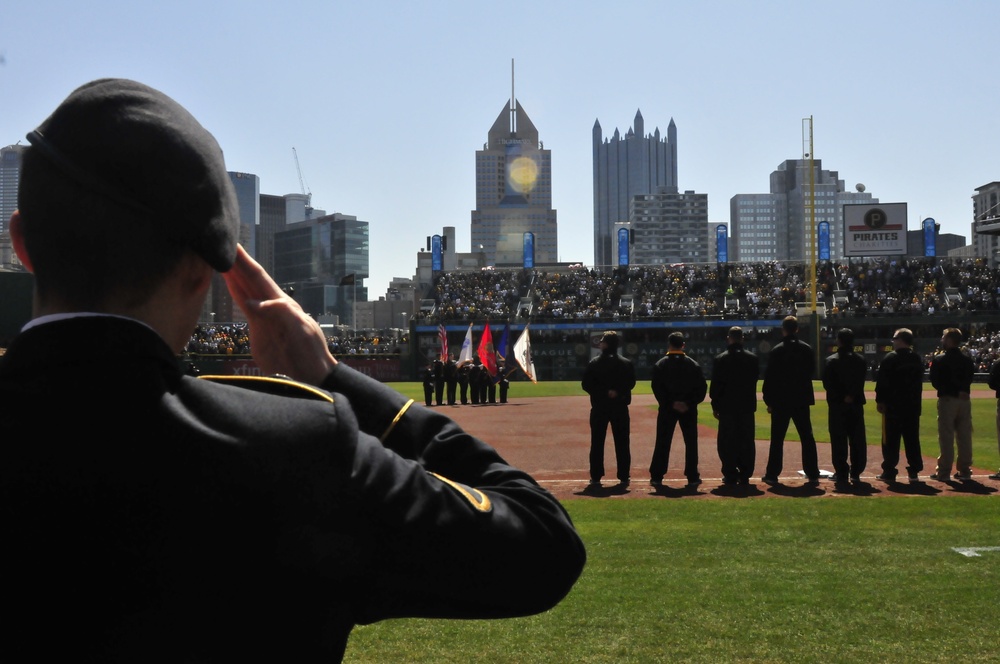 316th ESC soldiers support Pirates opening day