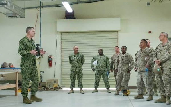 Rear Admiral Douglas Morton visits NMCB 74 in Bahrain