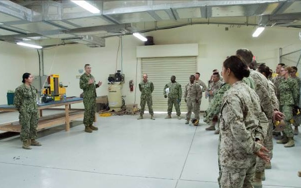 Rear Admiral Douglas Morton visits NMCB 74 in Bahrain