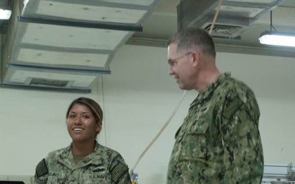 Rear Admiral Douglas Morton visits NMCB 74 in Bahrain