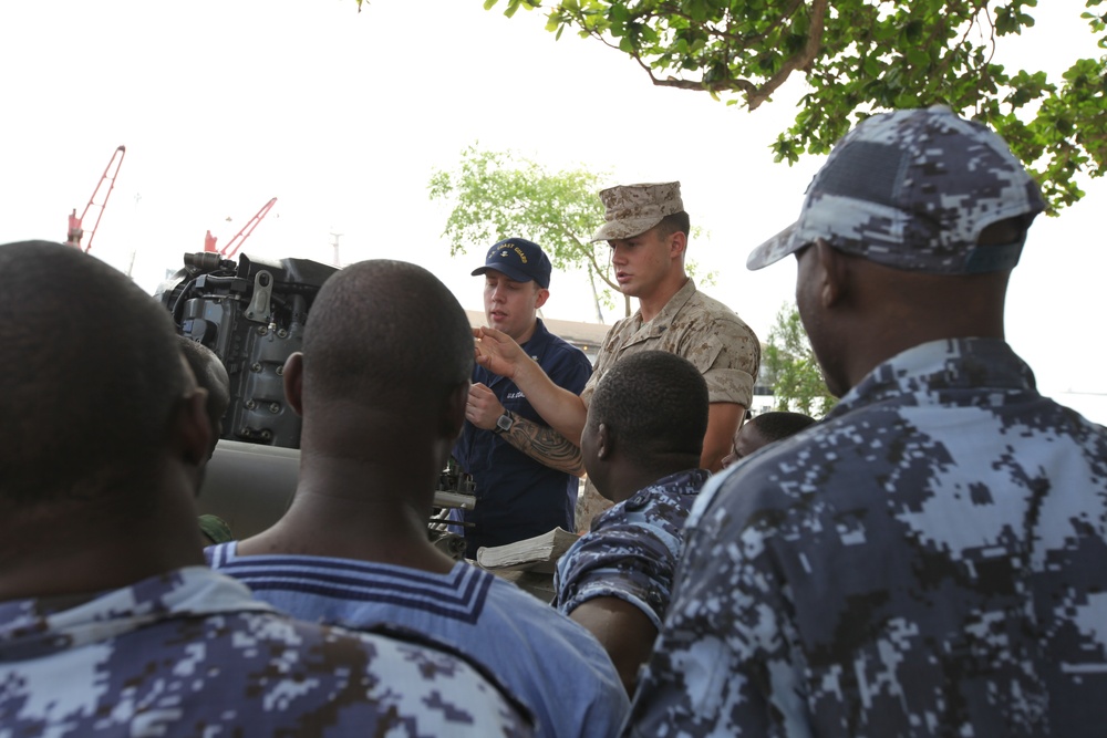US Marine, Coastguardsman work together, train with Togolese Navy, Gendarmerie