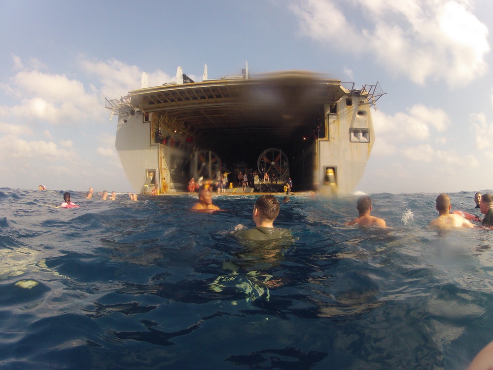 USS Mesa Verde swim call