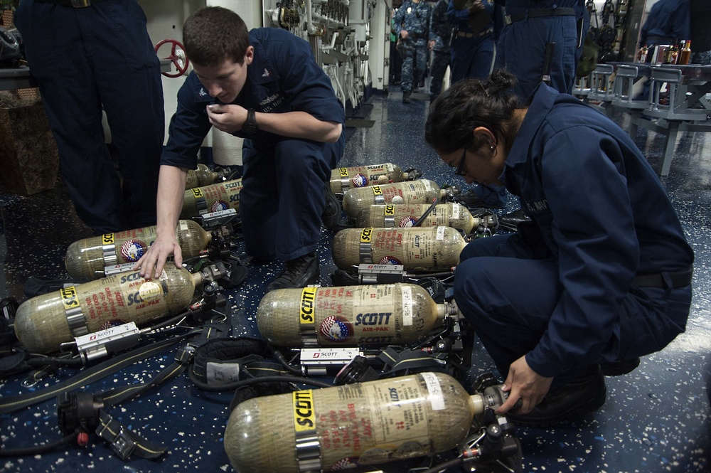 USS Harry S. Truman sailors check gear