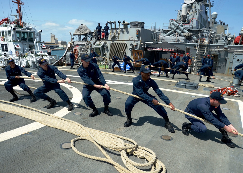 USS Ramage moors in Haifa, Israel