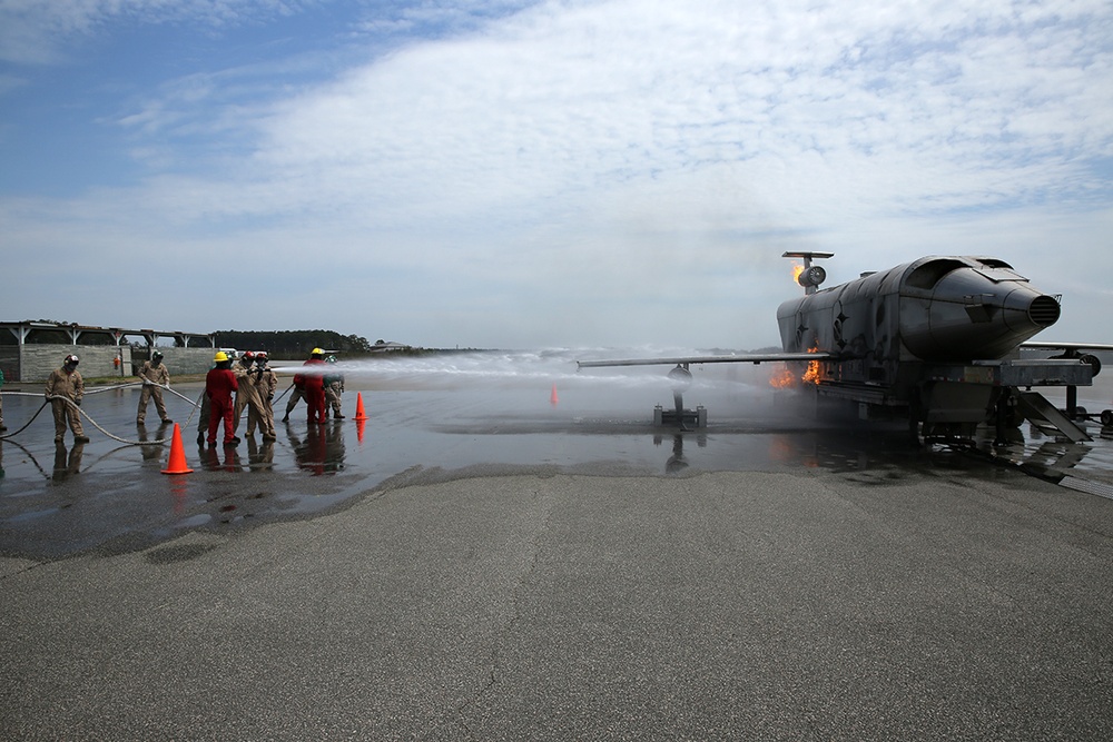 VMA-542 Marines learn shipboard firefighting