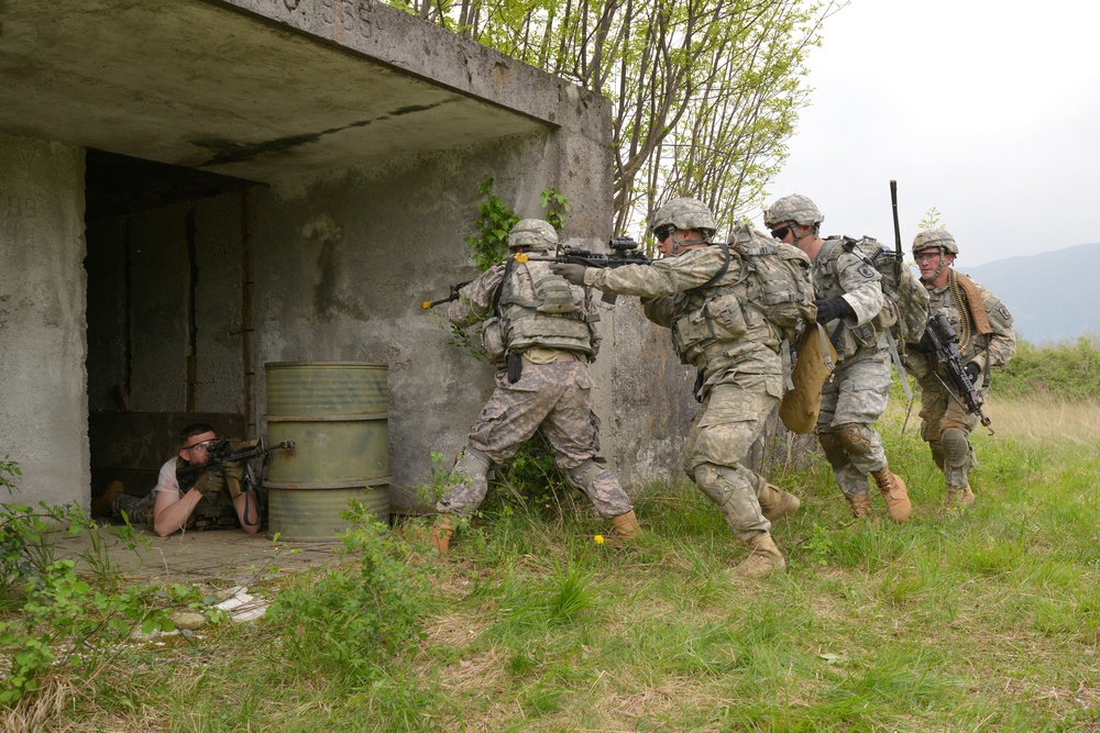 Company C, 2nd Battalion, 503rd Infantry Regiment, 173rd Infantry Regiment Combat Team (Airborne), conduct infantry training near Osoppo, Italy