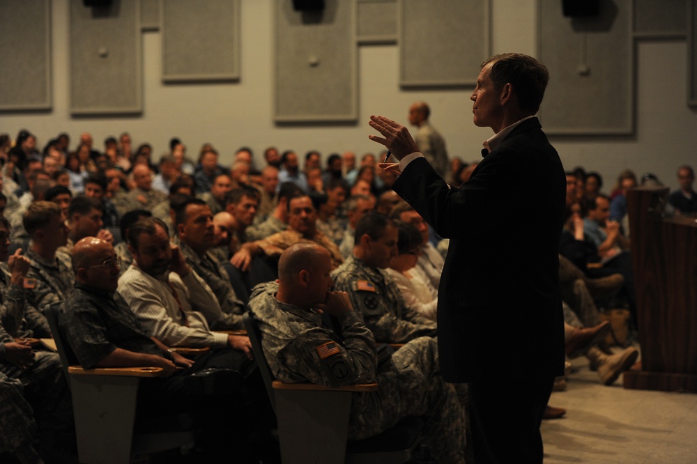 Under secretary of defense for policy speaks to JPAC personnel about upcoming changes to the command