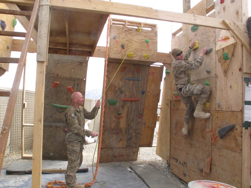 1035th Survey and Design Detachment Soldier creates rock climbing wall in Afghanistan