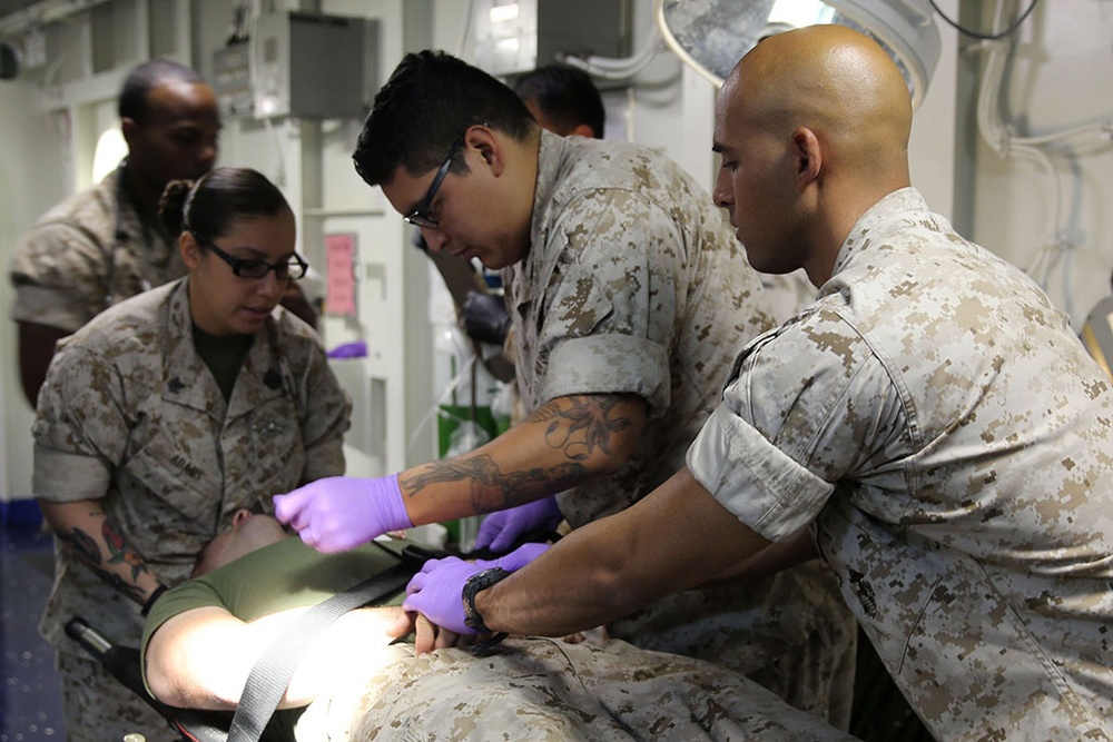 Marines and sailors manage chaos during mass casualty drill
