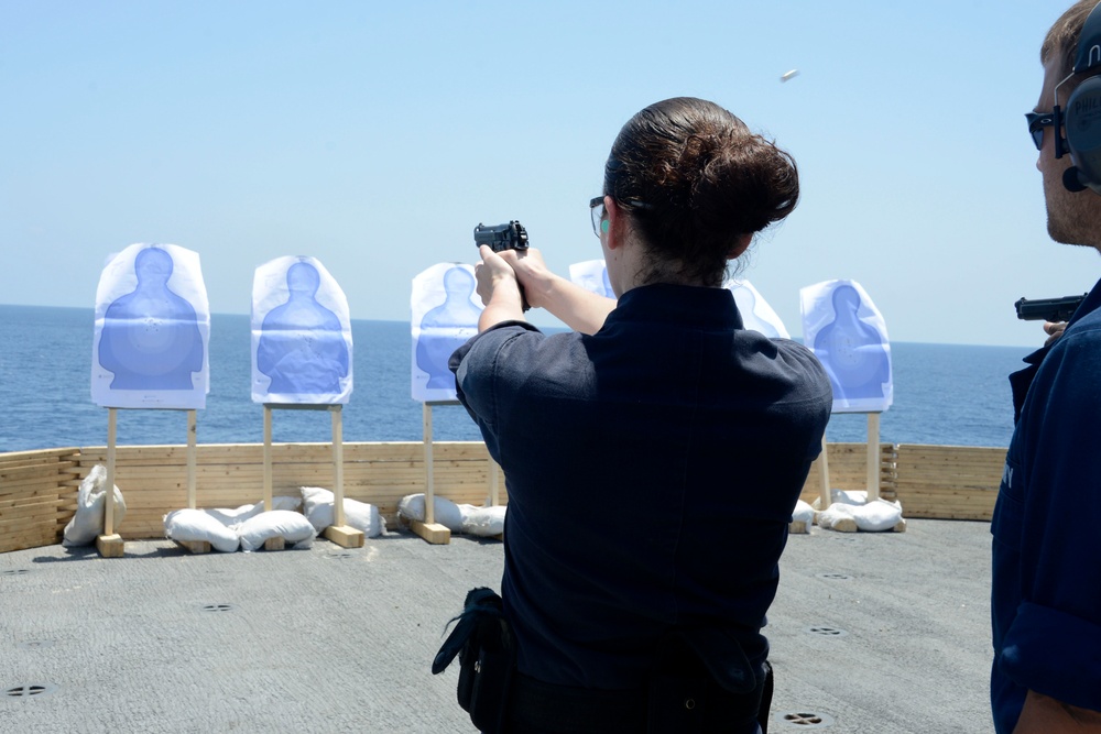 USS Mesa Verde sailors conduct pistol live-fire