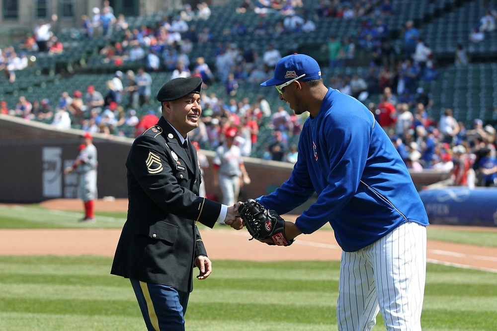 Army Reserve soldier is honored at Chicago Cubs home game